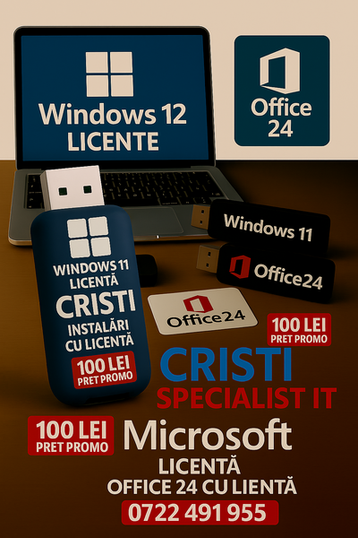 Instalare Windows 11*10 Licenta, Drivere, Office 2024 imprimanta si jocuri